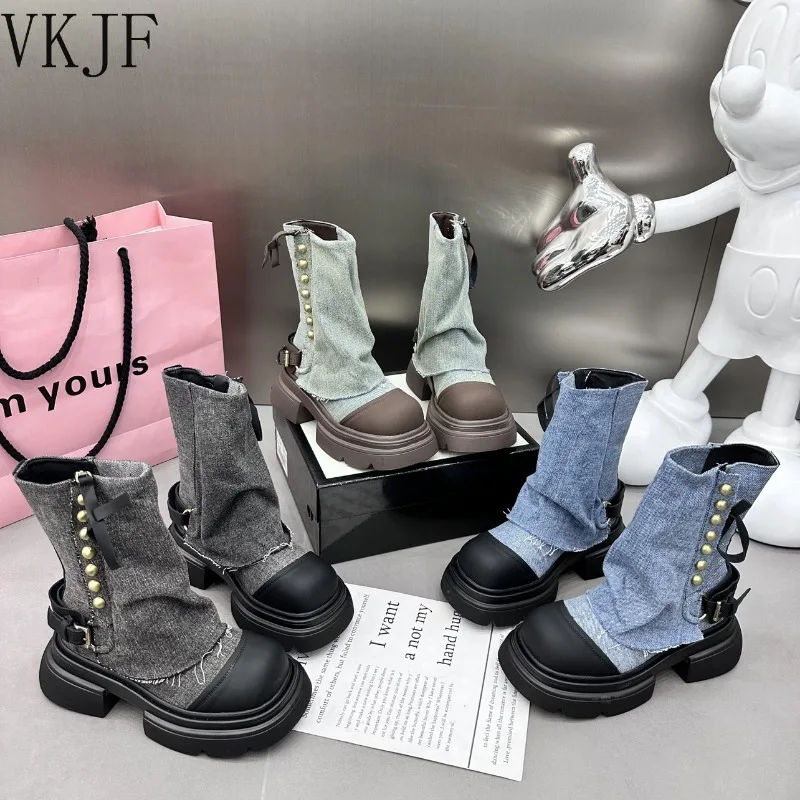 

Women Flats Ankle Cowboy Chelsea Boots Winter Fad Platform Gladiator Goth Shoes 2023 New Chunky Motorcycle Botas Women Zapatos