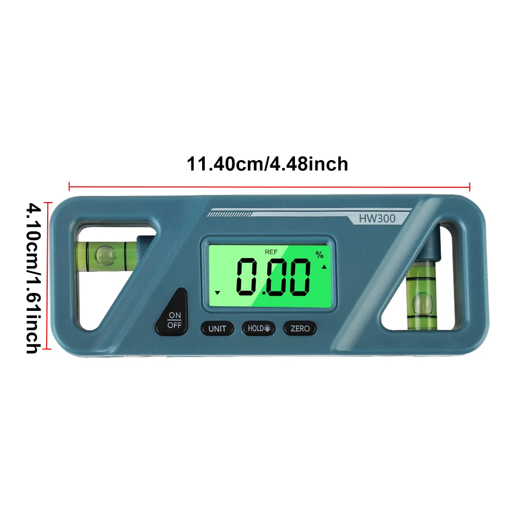 HW300 Magnetic Inclinometer Digital Backlight Protractor Horizontal Angle Measuring Instrument Level Box LCD Display