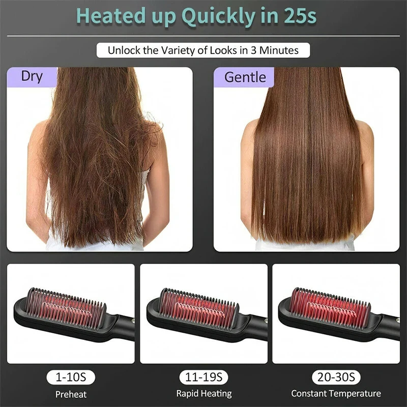 Multifunctional Hair Styler Comb Fast Heated Ceramic Negative Ion Hair Straightening Comb 2 In 1 Hair Curler Straightening Brush 2