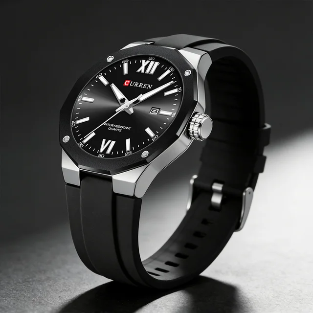 CURREN Minimalist Classic Watch for Men Business Casual Quartz Wristwatches with Silicone Strap Luminous Hands 42mm Dial