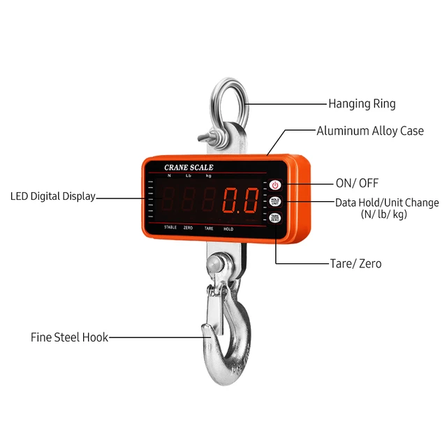 VEVOR Hanging Scale 1000KG (2200LBS) Orange Digital Industrial