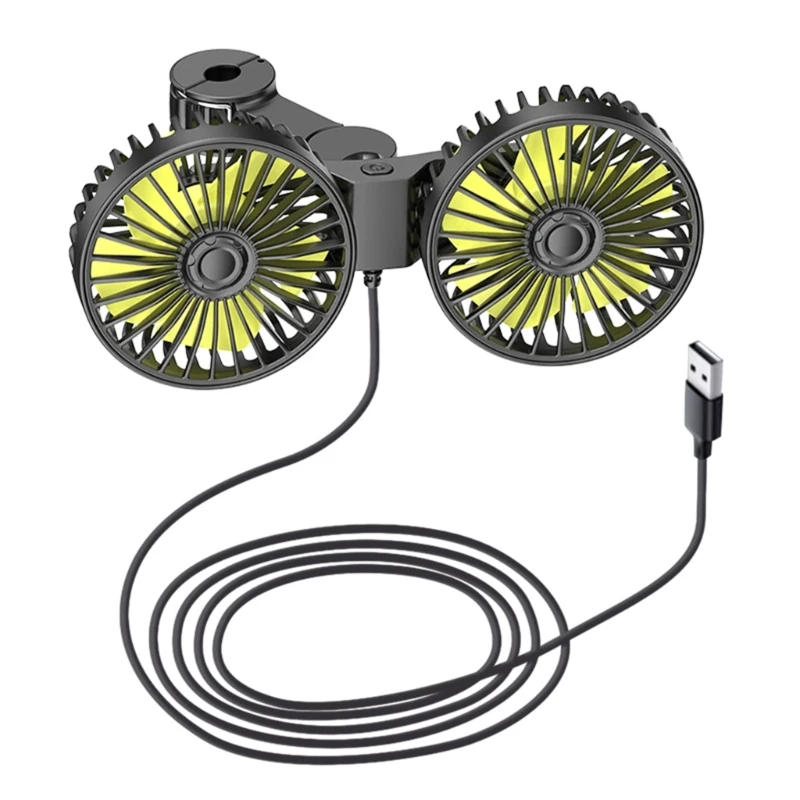 

Car Headrest Fan with 360° Rotation Clip Air Circulation Fan Backseat Dual Head USB Fan 3 Speed Adjustable Cooling Fan