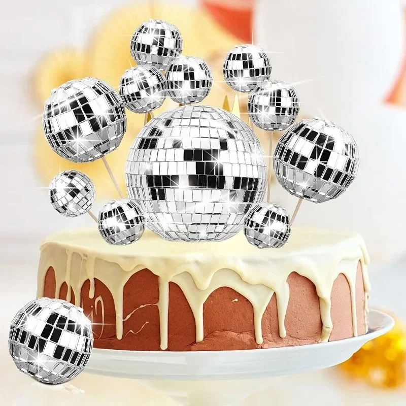 Disco Happy Birthday Cake Topper Set - Glitter Cupcake Toppers For Birthday Party Decorations