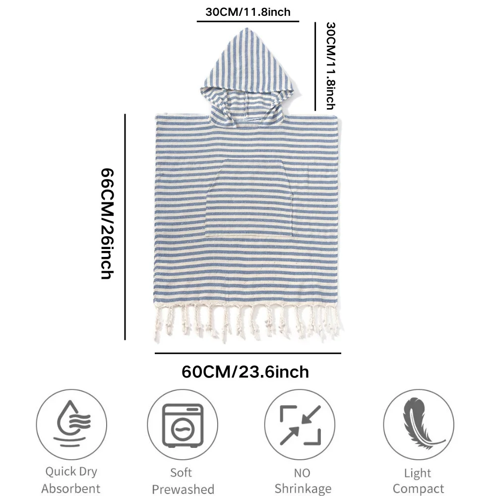 Striped Hooded Beach Towel With Tassel For Kids Summer Bath Towel Quick Dry Turkish Versatile Swim And Bath Coverup For Beach