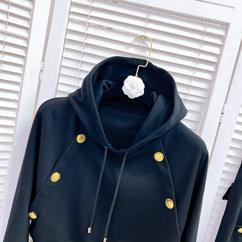 European And American Style Autumn Clothes A Set Of Casual Sportswear Lively Black Color Hoodie Trousers Two-Piece Suit Outfits