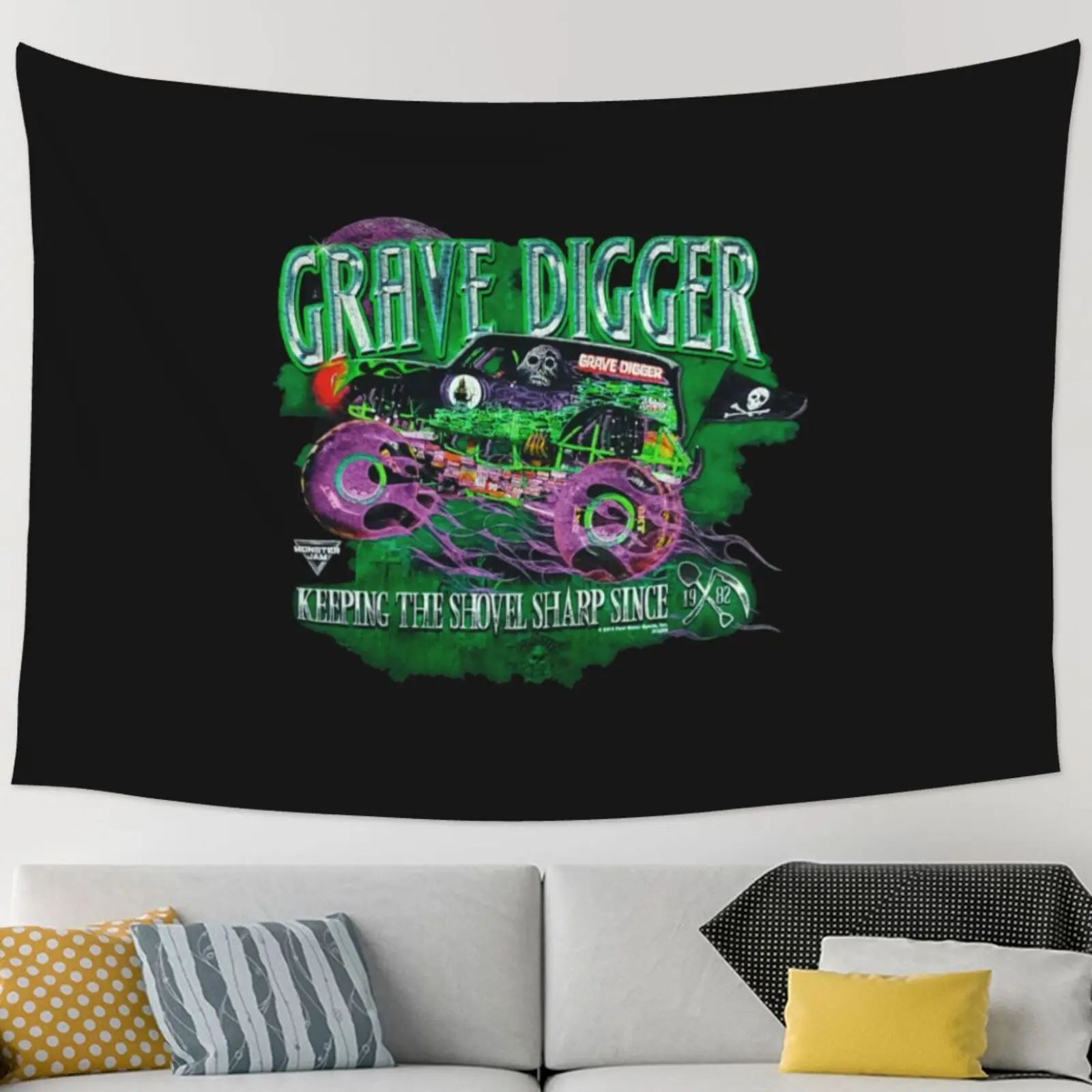 Grave Digger 2016 Monster Truck Jam Tapestry Wall Hanging Wall Decoration Stregoneria Wall Decor Wall Decor