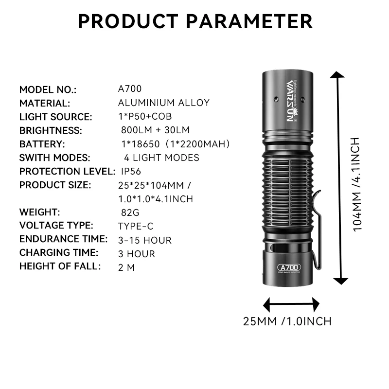 Warsun 18650 Flashlight Emergency Torch Type C Rechargeable Small Portable Lantern Hand Lamp Long Shot Camping Light 800 lumen images - 6