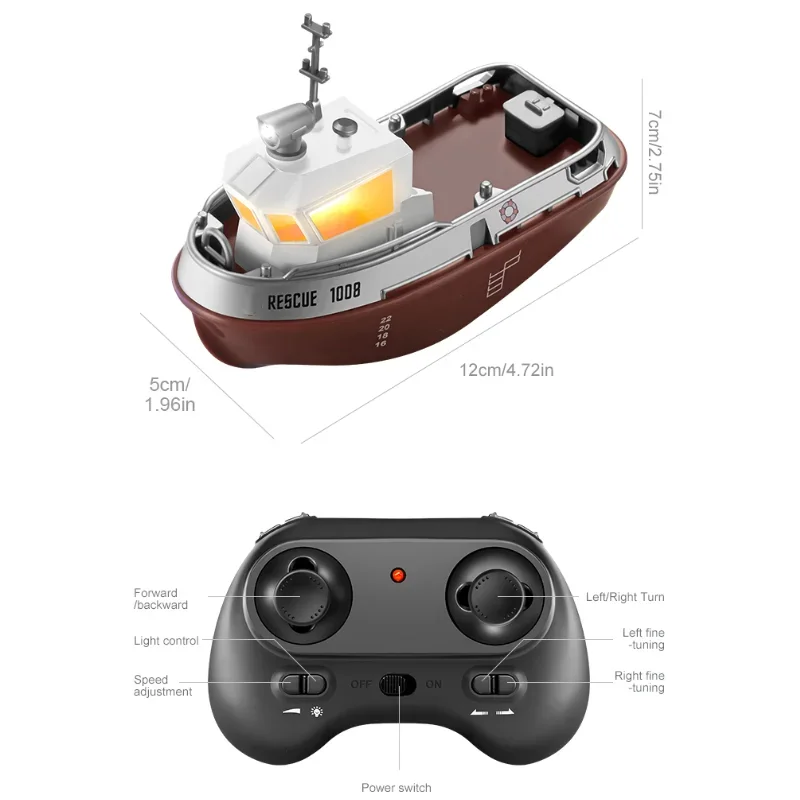 1/32 RC Tugboat Cool Lights Underwater Mini Remote Control Ship Model Kids Indoor Pool Competition Game Toys Boy Birthday Gift 5