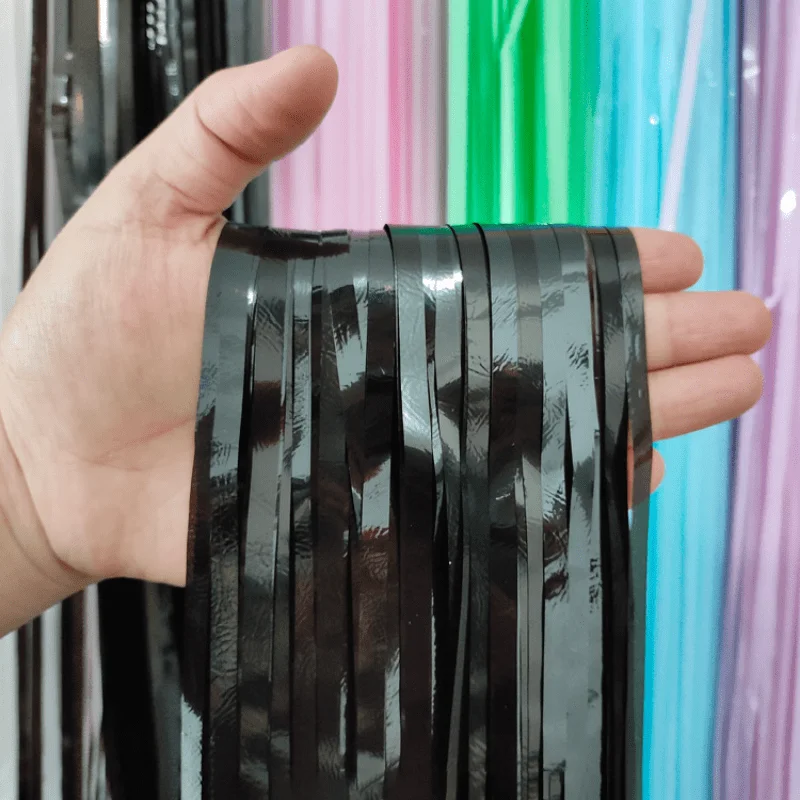 Party Decoration Party Backdrop Curtain 2PCS 1 * 2M Black Rain Curtain Party Decoration Screen Background