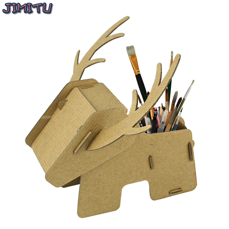 DIY Cute Deerlet Cardboard 3D Deerlet Hand-Assembled Storage Box Model Graffiti Children's Educational Toys Children's Gifts