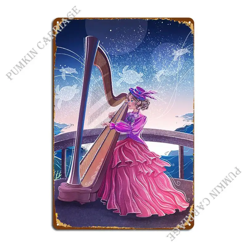 

The Girl With The Harp Metal Plaque Poster Funny Home Kitchen Club Design Tin Sign Poster