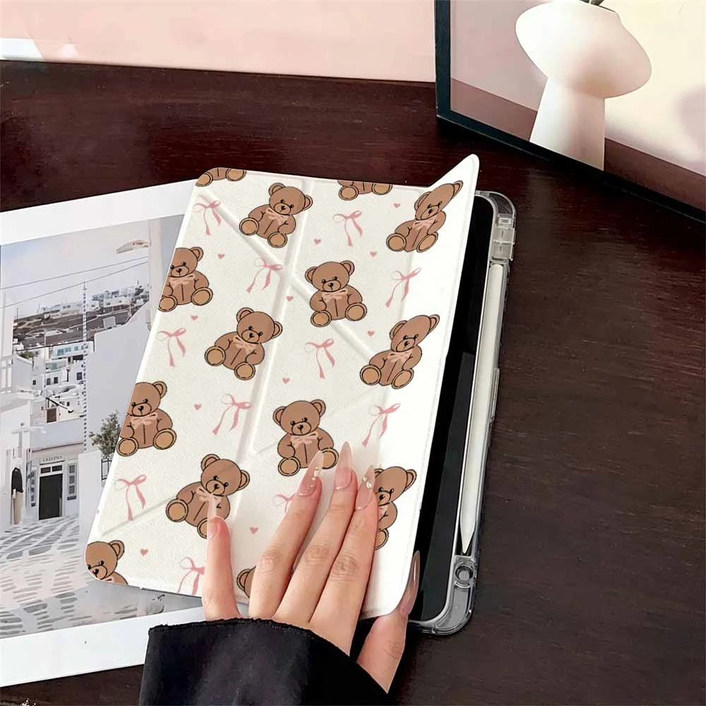 Charming Teddy Bear Tablet Case with Pen Slot - Protective Cover