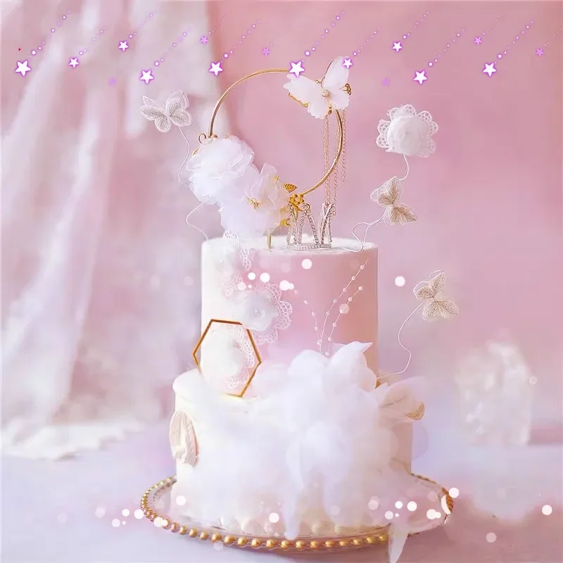 Butterfly Yarn Cake Topper Iron Flower Garland Party Cake Decoration Flags Dessert Baking Supplies Party Decorations Birthday Party Supplies Cake Topper Cake Decorations Cake Toppers Cake Baking Tools Gold Leaf Cake Decorations