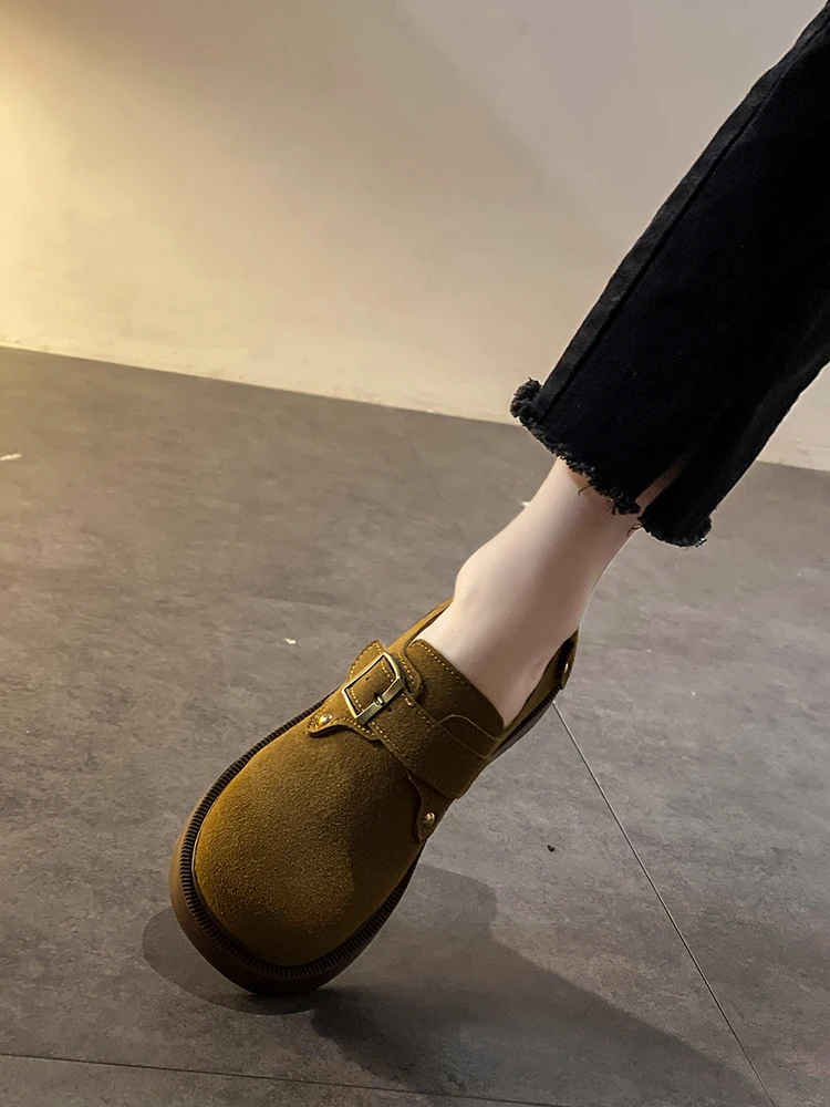 

Женские туфли на плоской подошве без застежки, универсальные повседневные женские кроссовки с закрытым носком, мягкие классические туфли без шнуровки, новые мокасины в стиле ретро из флока