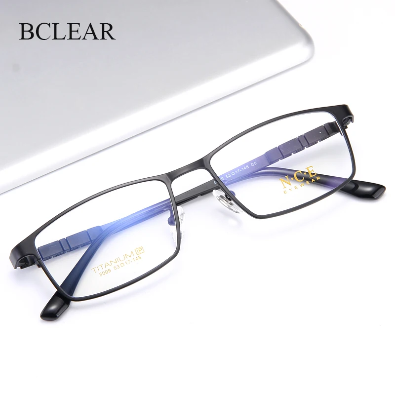 BCLEAR Fashion High Quality Titanium Men Glasses Frame Optical Prescription Eyeglass Full Rim Business Comfortable Light Weight