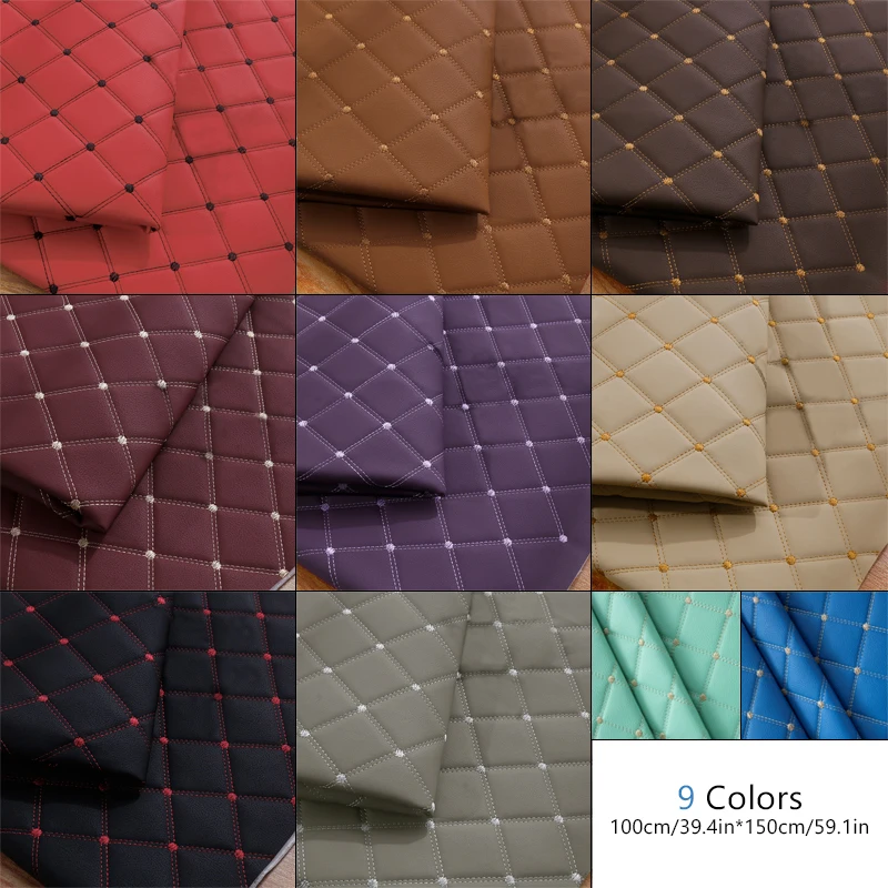 Embroidered Plaid Quilted PU Leather Fabric for DIY Upholstery Projects