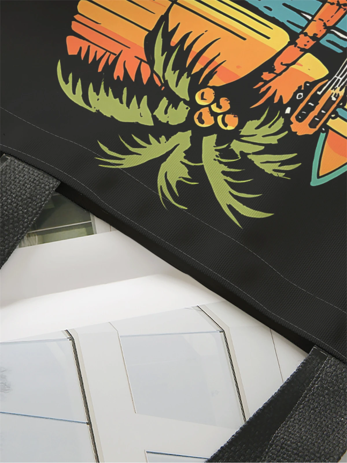 1pc,beach sunset handbag, reusable fashionable handbag, multifunctional handbag, printed canvas shopping bag