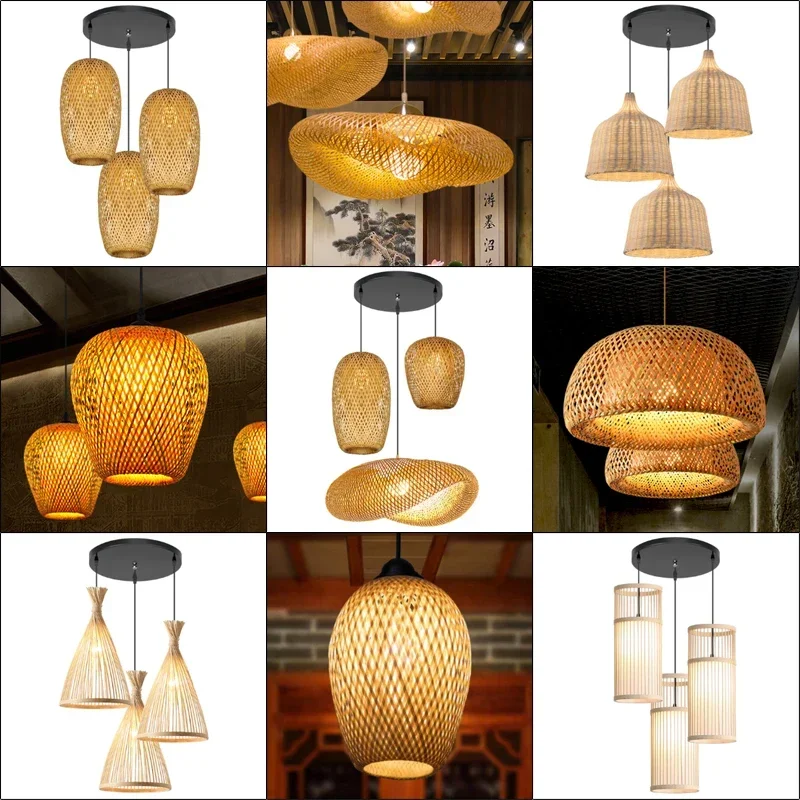 Classic Bamboo Rattan Wicker Chandelier Ceiling Lamp Handmade Knit Pendant Light pendant lights pendant lamp chandelier lighting vintage pendant lights Hanging LED Lustre Home Bedroom Luminaire Decor
