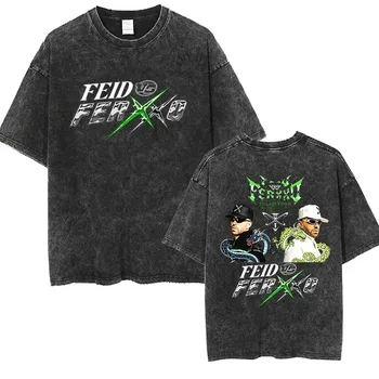 Vintage Washed Feid Vs Ferxxo Tour 2026 Tshirt Rapper Feid Ferxxo Hip Hop Graphic T-shirts Unisex Short Sleeve TShirt Streetwear