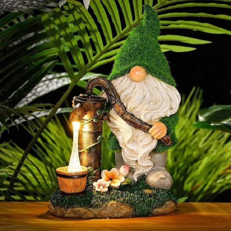 Garden Hallway Solar Elf Light Resin Crafts Garden Decoration Outdoor Flocked Dwarf Statue Decorative Lawn Light