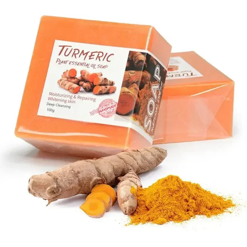 100g Natural Turmeric Soap with Goat Milk & Silk Protein Aloe Soap, Ginger, Sea Salt , Wormwood, Lemon Essential Oil Lemon Soap 2