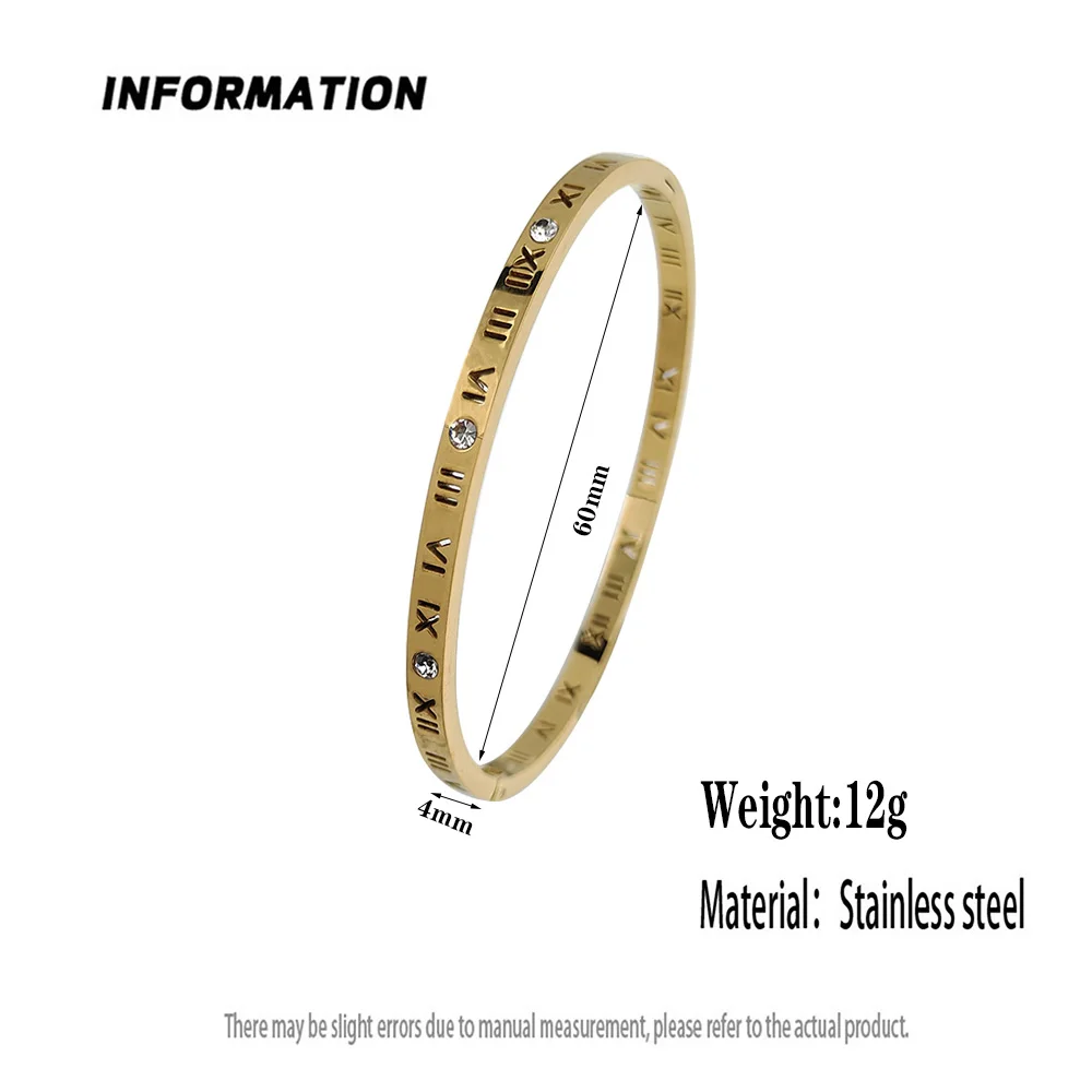 Classic Roman Numeral Zircon O Shape Stainless Steel Gold Plated Bracelet, High Quality Waterproof Wedding Party Jewelry 5