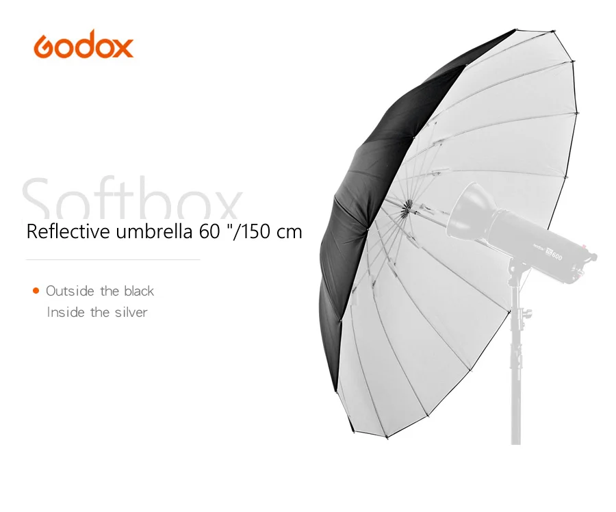 60" (150cm) White - Black Reflective Light Umbrella for Studio Photography Light