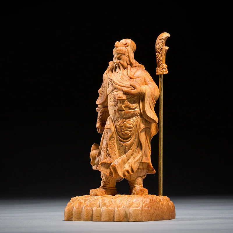 

XS379- 13 CM Guan Gong Thuja Wood Sculpture Warriors Guan Yu Statue Lucky Living Room Home Decor