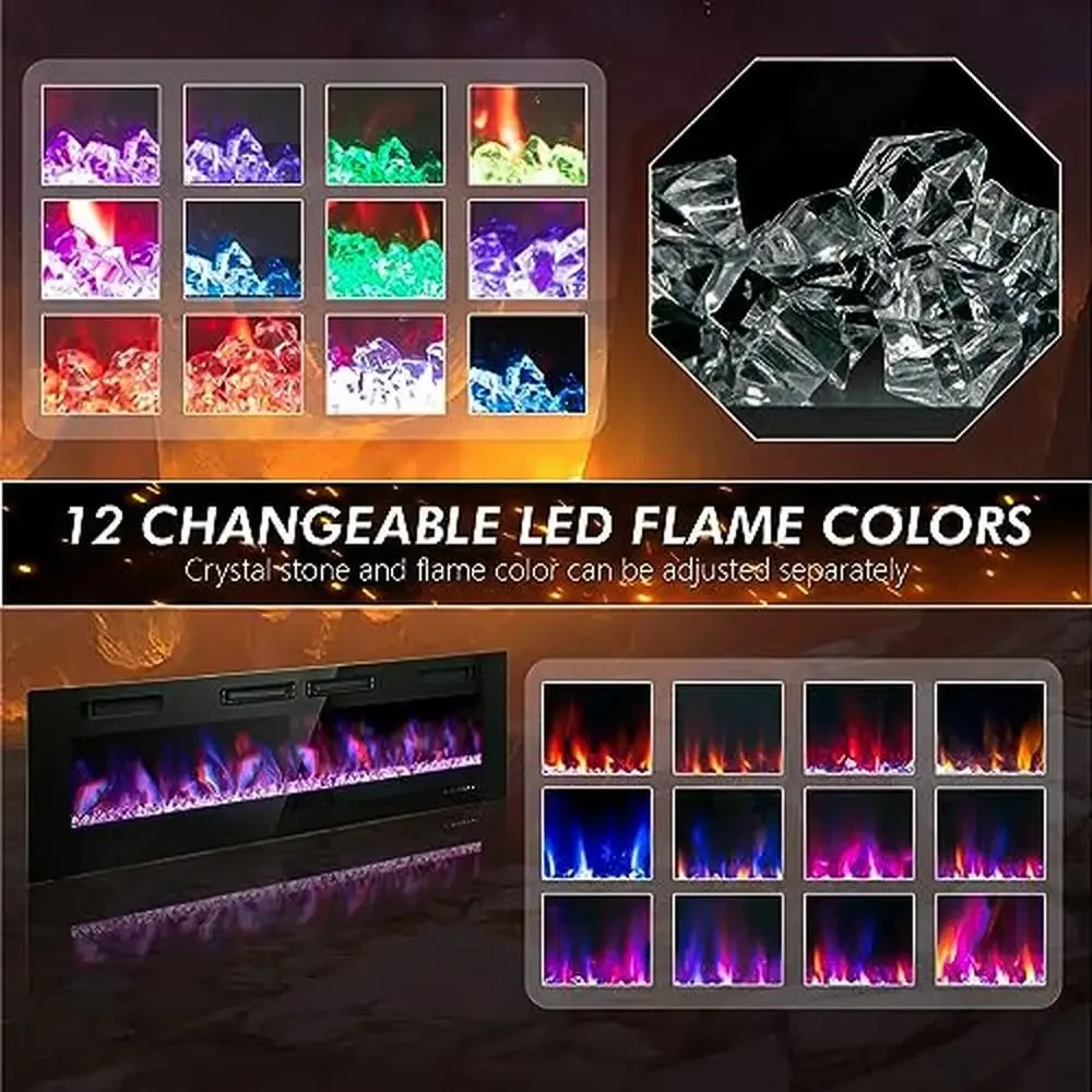 72" Electric Fireplace Remote Control Touch Screen Linear Heater Reversible Installation Adjustable Heat Levels Energy Efficient 2