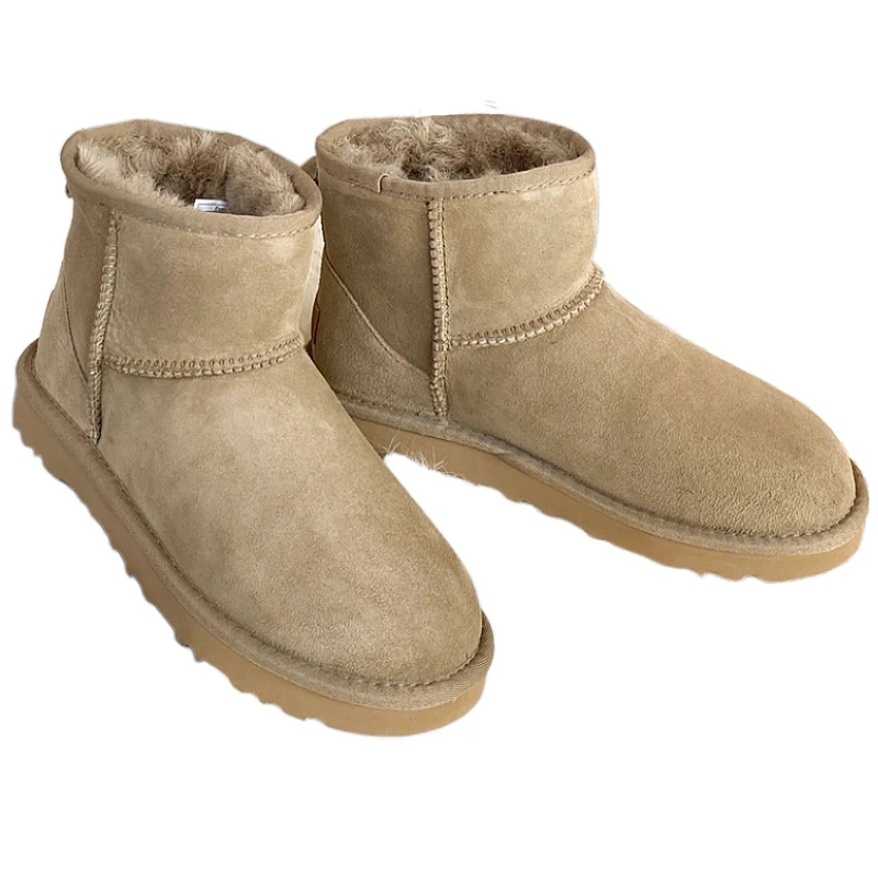 

New Top Winter Warm Women's Men's Ankle Flat Real Sheep Leather Natural Fur Shearling Casual Fashion Short Mini Snow Boot