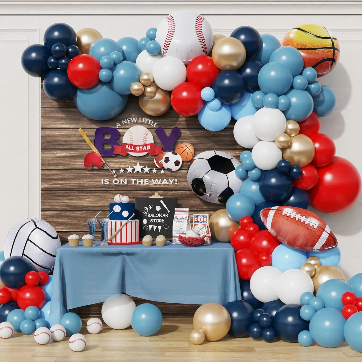 Paready Orange Balloon Arch, 120 Pcs Balloon Arch Garland, 18/12/10/5 Inch Sand White Confetti Blue Balloons For Birthday Party Decorations