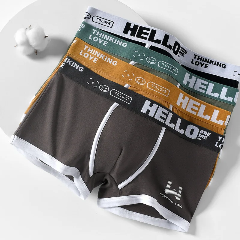 1Pcs 남자 코 튼 복서 반바지 팬티 속옷 3 색 L XL 2XL 3XL 부드러운 편지 벨트 통기성 부드러운 패션 스포츠