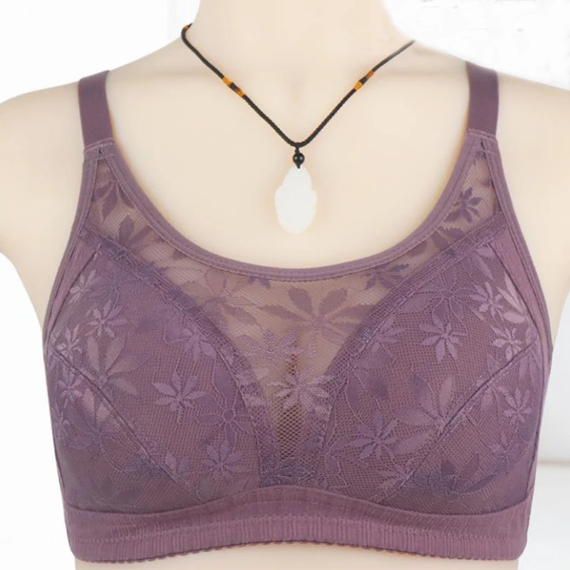 

36-46 B/C Large Size Bra for Women Lace Floral Thin Cup Bralette Tops Middle Aged Plus Size Underwear Bras Brassiere Mujer