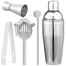 

5 pcs Cocktail Making Kit Stainless Steel Cocktail Measuring Cup Ice Filter Tongs Mixing Spoon Mixer Martini Cocktail Shaker Bar