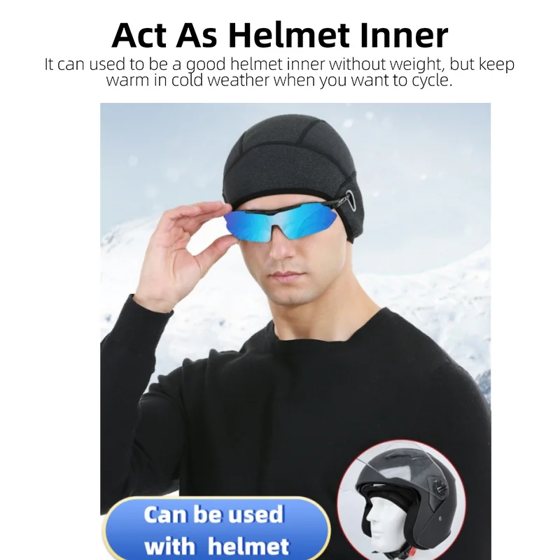 Winter Cycling Warm Cap MTB Helmet Liner Fleece Skull Hat Thermal Men Women Running Skiing Eyeglass Hole Windproof Headwear