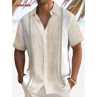 Colorful Stripes Pattern Hawaiian Shirt For Men Color Block 3D Printed Short Sleeve Tops Casual Lapel Aloha Shirts Loose Blouses 1