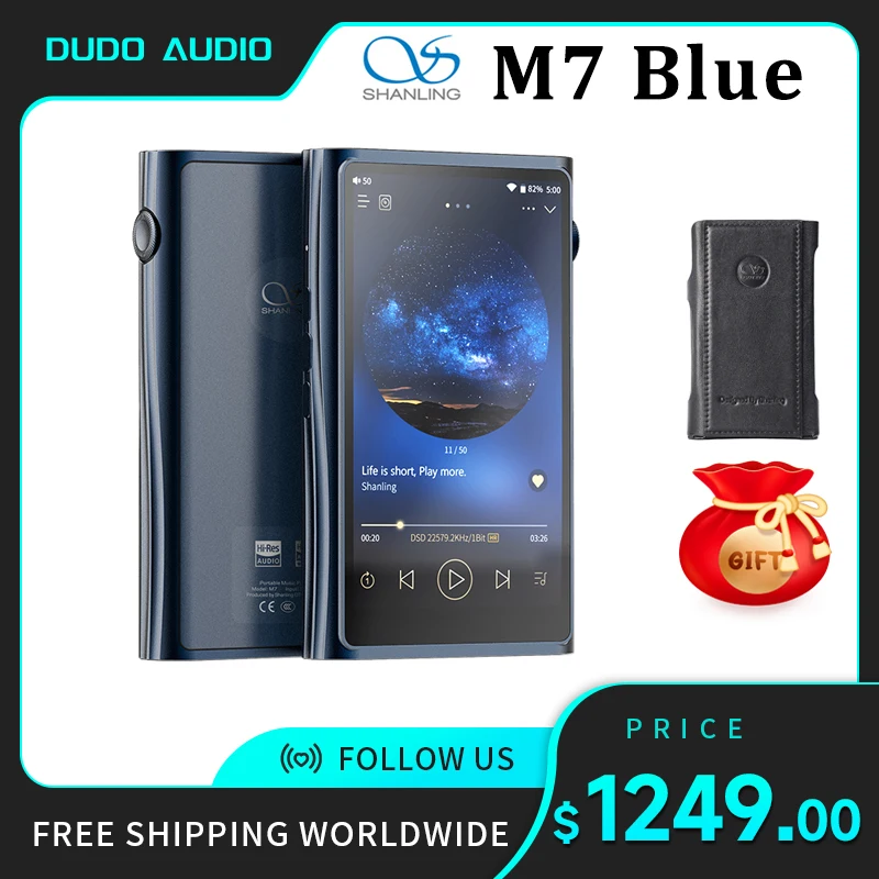 

SHANLING M7 Blue HIFI Android Portable MP3 Music Player ES9038Pro DAC DSD512 128G ROM 1080p MQA Sharp HD Screen 665 Soc 6G RAM