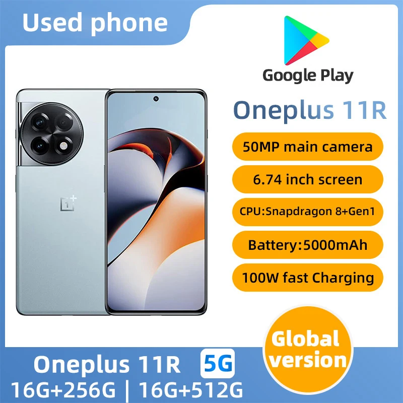 Oneplus 11R 5G SmartPhone CPU Qualcomm Snapdragon 8+Gen1 Battery capacity 5000mAh 50MP Camera original used phone