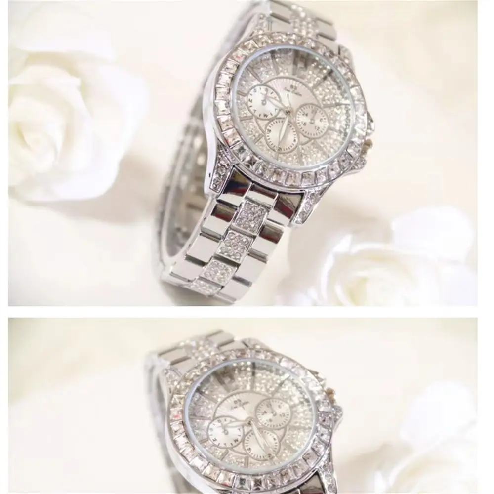 SYNOKE Fashion Women Quartz Band Silver All Diamond Watch Rose Gold Watch Temperament High Grade Girl Non Non Mechanical