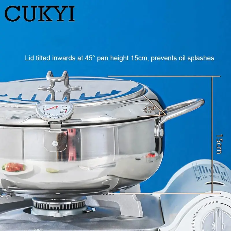 2.2L/3.4L Japanese style deep fryer Gas Tempura Chicken French fries Fryer Stainless Steel Cooking pot boiler with Thermometer 3
