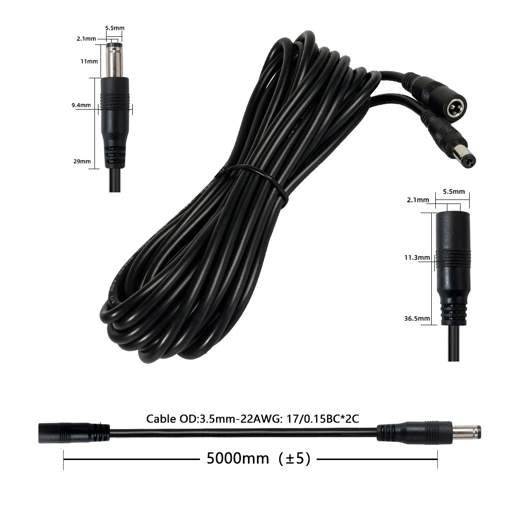 스마트 조명, 카메라 및 보안 장치용 5521mm DC 연장 케이블; 스마트 홈 및 자동화 장비용 DC 전원 케이블