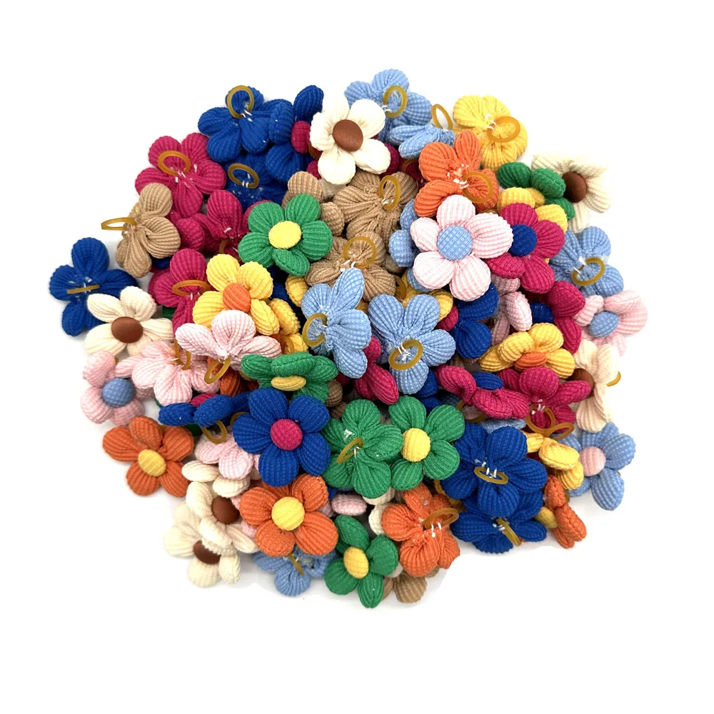 50/100PCS Flower Shape Decoration Cute Dog Hair Bow Dogs Bows Cotton Rubber Bands Dog Supplies Puppy Bowknot Pet Accessories 2