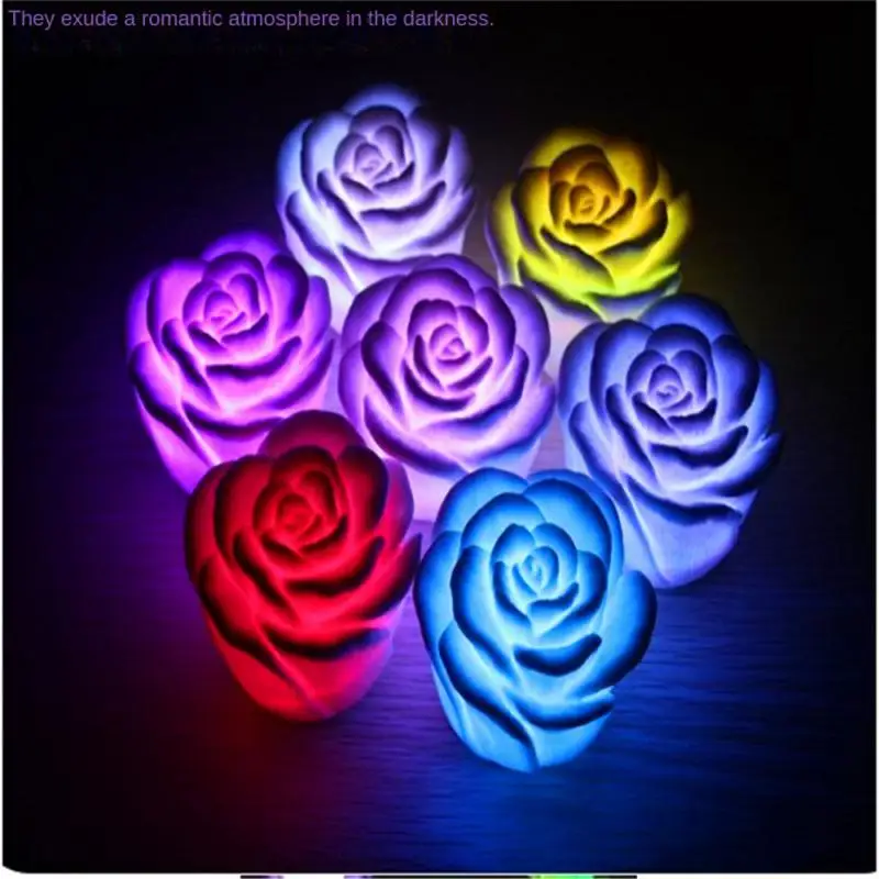 

Floating Rose Flower Candle Night Lights Colorful Atmosphere Lamps Waterproof For Birthday Party Holiday Wedding Color Changing