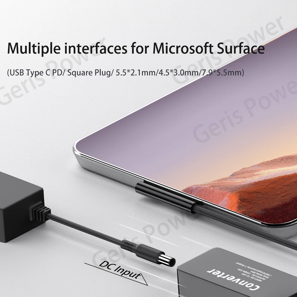 15V 65W DC Power Adapter Converter for Microsoft Surface Pro 3 4 5 6 7 8 9 Book 1/2 USB C PD to Laptop Charger for Surface Go