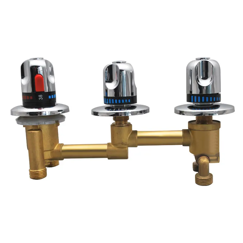3 Way Diverter Shower Waterfall Bathtub Thermostat Faucet One Piece Square 3 Handle Knobs Bath Shower Mixer Tap 4