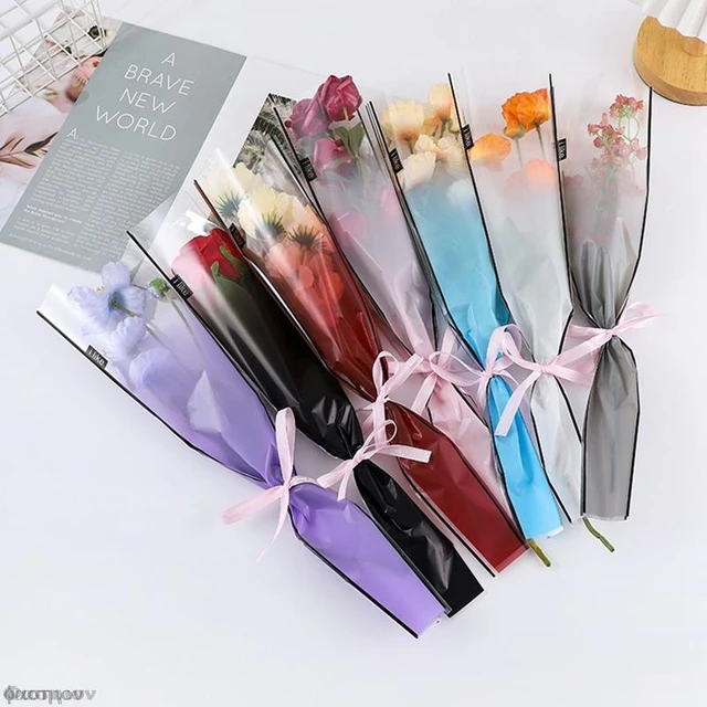 Plastic Wrapping Paper Flowers  Wrapping Paper Single Rose - 50pcs/pack  Wrapping Bag - Aliexpress