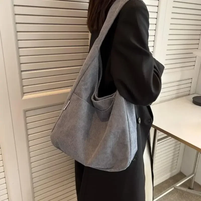 

Travel Bag Shopper Bag Solid Designer Women For Large Corduroy Casual Handbags Capacity Simple Shoulder Tote Women's Canvas