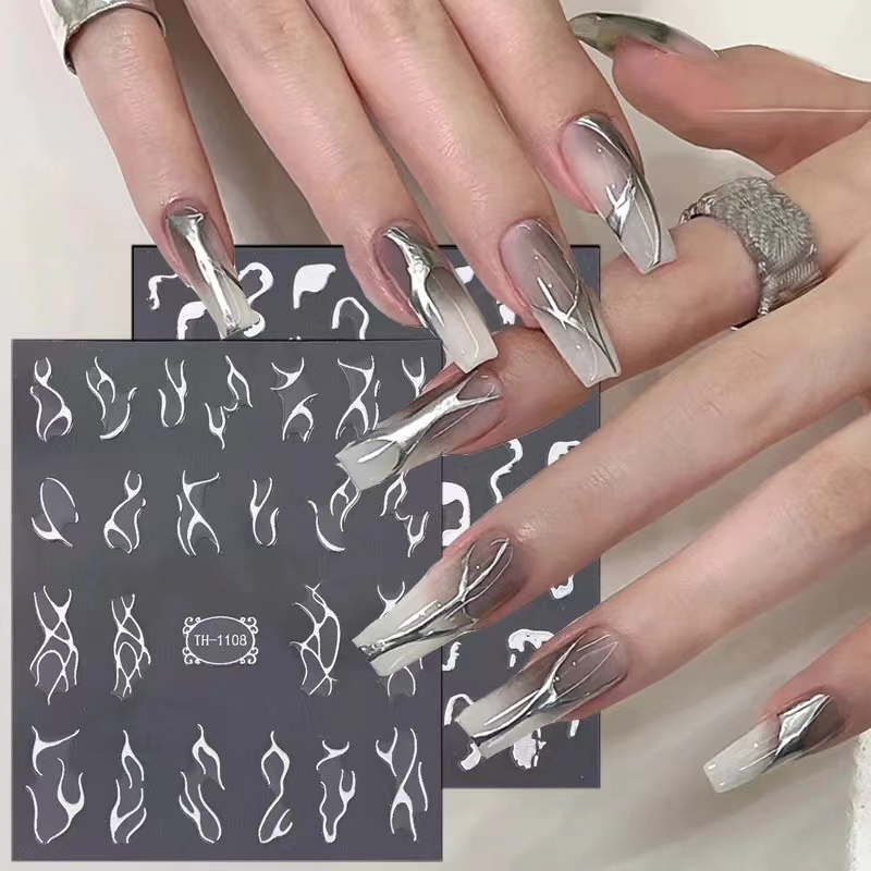 1PCS New Y2K Curve Line High Quality Nail Stickers Laser Butterfly Nail Supplies Four Seasons Flower Nail Decals For Manicure