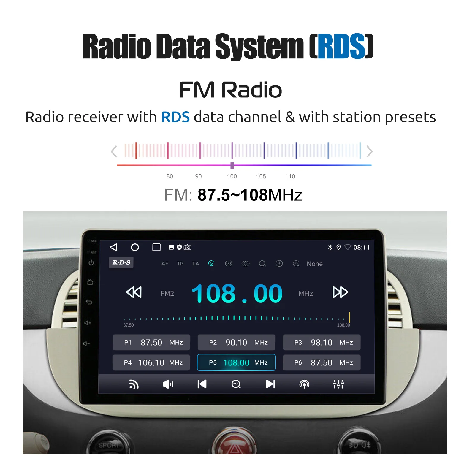 ESSGOO Kabelloses Apple Carplay Android Auto für Fiat 500 2007-2015 9" Android 13 2+64G Autoradio GPS WIFI RDS Bluetooth FM EQ USB Mirror Link – Detail 13