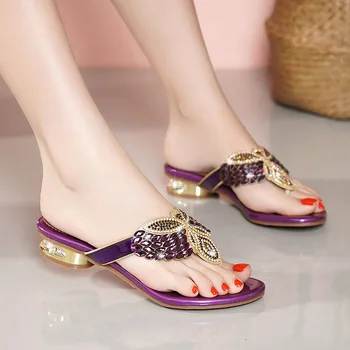 Water Diamond Slippers for Women Summer Outwear Bohemian Beach Shoes Low Heel Holiday Flip Flops Sandals 1